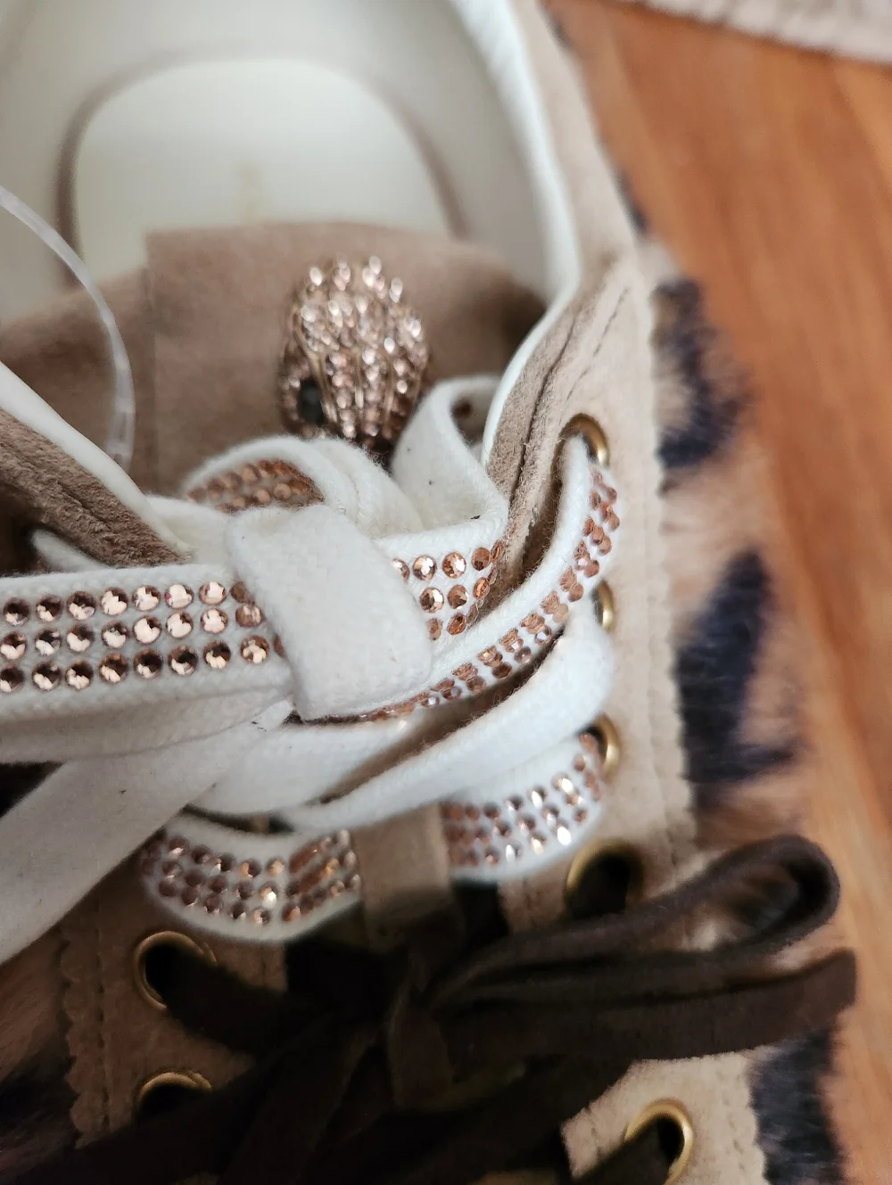 Kurt Geiger Leopard Print Faux Fur Lace-Up Sneakers - Tan